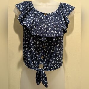 Justice Navy Floral Ruffle Blouse Size 12